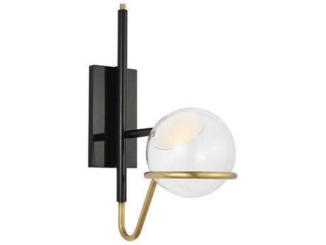 Visual Comfort Modern Crosby 1-Light Glossy Black Natural Brass Wall Sconce