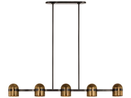 Visual Comfort Modern Octavia 5-Light Blackened Bronze bright Worn Brass Dome Linear Island Pendant