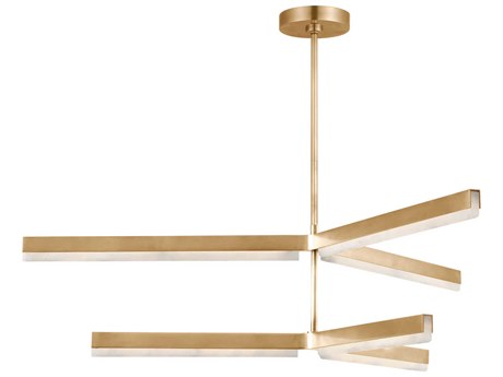 Visual Comfort Modern Linea 6-Light Hand Rubbed Antique Brass Geometric Tiered Chandelier