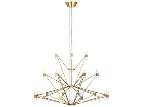 Visual Comfort Modern Lassell 42-Light Natural Brass Geometric Tiered Chandelier