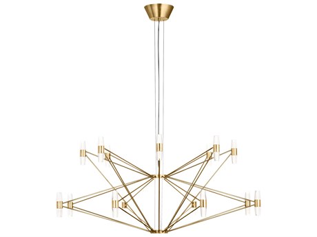 Visual Comfort Modern Lassell 48-Light Natural Brass Geometric Tiered Chandelier