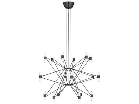 Visual Comfort Modern Lassell 36-Light Dark Bronze Geometric Tiered Chandelier