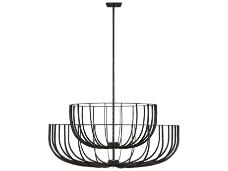 Visual Comfort Modern Sanchi 3-Light Aged Iron Gray Tiered Chandelier