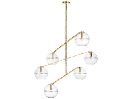 Visual Comfort Modern Lowing 6-Light Polished Antique Brass Globe Tiered Chandelier