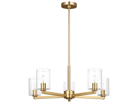 Visual Comfort Studio Fullton 5-Light Satin Brass Candelabra Cylinder Chandelier