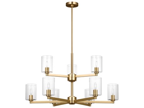 Visual Comfort Studio Fullton 9-Light Satin Brass Candelabra Cylinder Chandelier