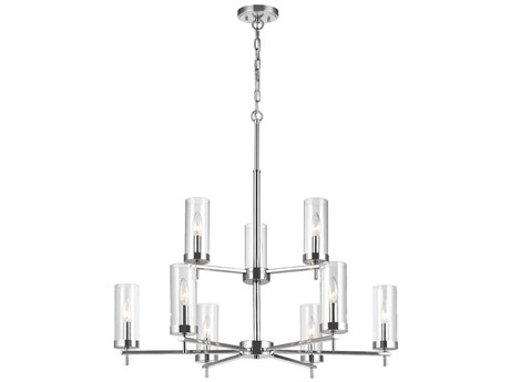 Visual Comfort Studio Zire 9-Light Chrome Candelabra Cylinder Tiered Chandelier