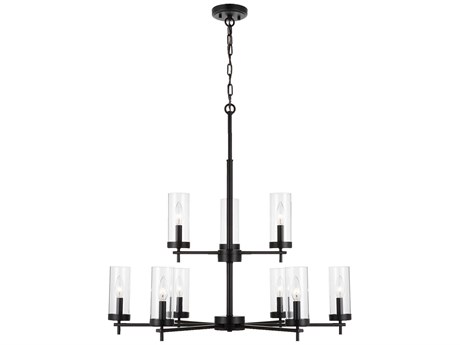 Visual Comfort Studio Zire 9-Light Midnight Black Candelabra Cylinder Tiered Chandelier