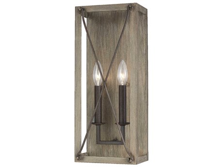 Visual Comfort Studio Thornwood 2-Light Washed Pine Brown Wall Sconce