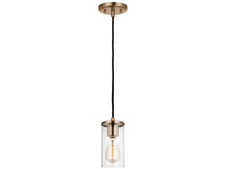 Visual Comfort Studio Zire 1-Light Satin Brass Cylinder Mini Pendant