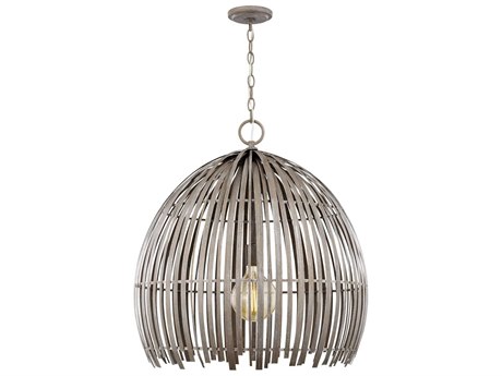 Visual Comfort Studio Hanalei 1-Light Washed Pine Gray Dome Pendant