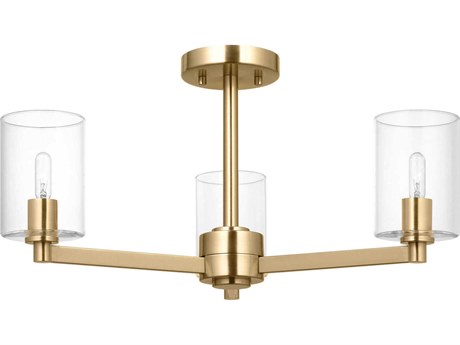 Visual Comfort Studio Fullton 3-Light Satin Brass Cylinder Semi Flush Mount