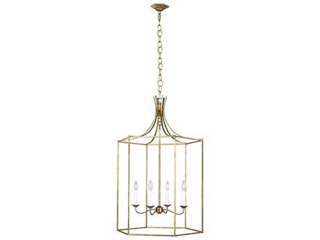 Visual Comfort Studio Bantry House 4-Light Antique Gild Gold Candelabra Lantern Chandelier