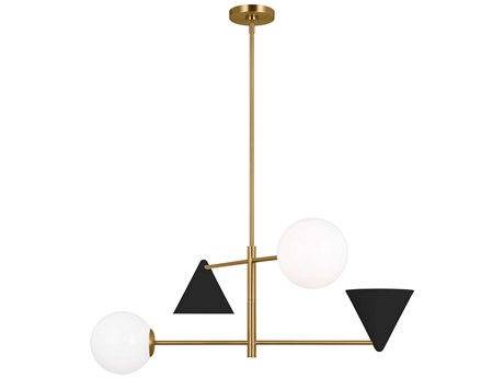 Visual Comfort Studio Cosmo 4-Light Midnight Black Burnished Brass Globe Geometric Tiered Chandelier