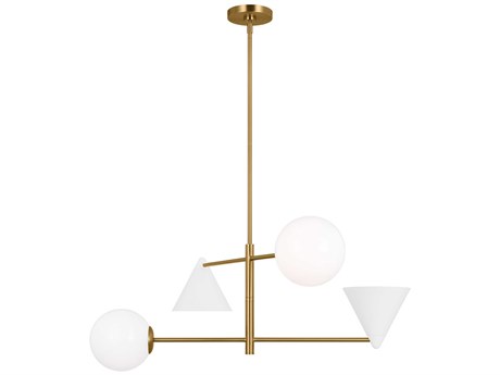 Visual Comfort Studio Cosmo 4-Light Matte White Burnished Brass Globe Geometric Tiered Chandelier
