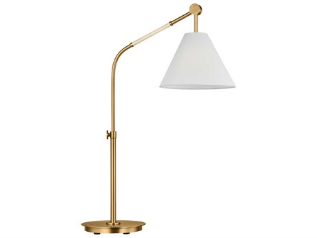 Visual Comfort Studio Remy Burnished Brass White Linen Fabric Desk Lamp