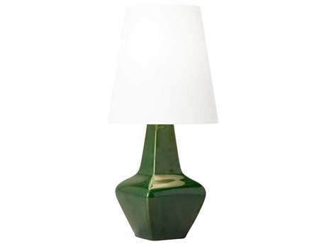 Visual Comfort Studio Diogo Green White Linen Fabric Table Lamp