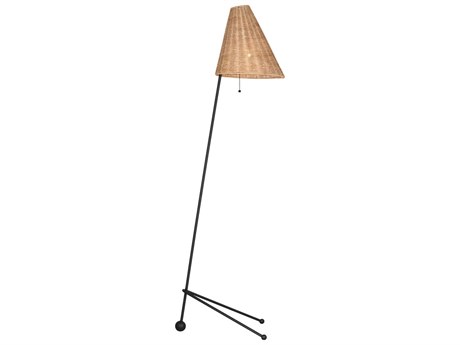 Visual Comfort Studio Gustav Aged Iron Blonde Rattan Black Floor Lamp