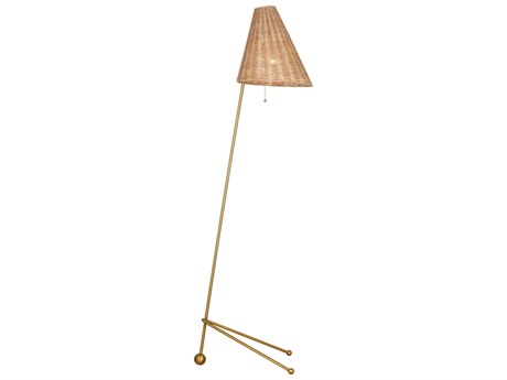 Visual Comfort Studio Gustav Burnished Brass Blonde Rattan Floor Lamp