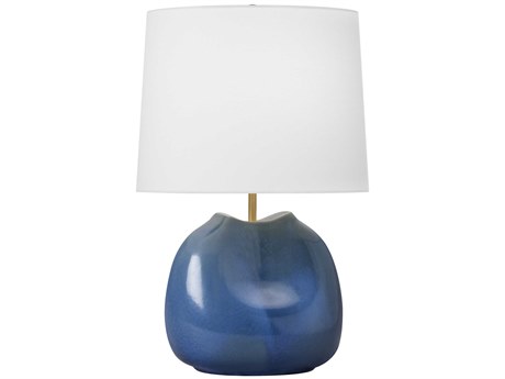 Visual Comfort Studio Ulla Blue Anglia Crackle White Linen Fabric Table Lamp