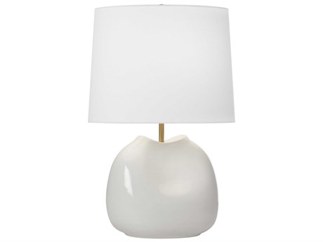 Visual Comfort Studio Ulla Dove Grey Crackle White Linen Fabric Table Lamp