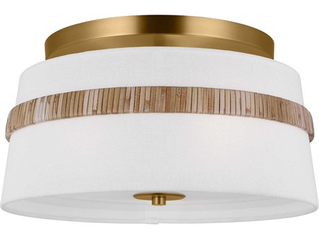 Visual Comfort Studio Cordtlandt 3-Light Rattan Brown Drum Semi Flush Mount