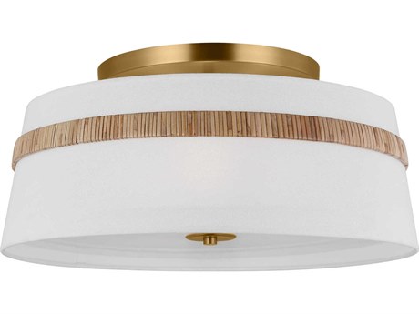 Visual Comfort Studio Cordtlandt 3-Light Rattan Brown Drum Semi Flush Mount