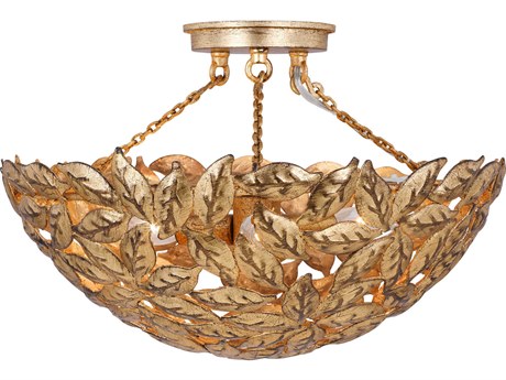 Visual Comfort Studio Kelan 3-Light Antique Gild Gold Bowl Semi Flush Mount