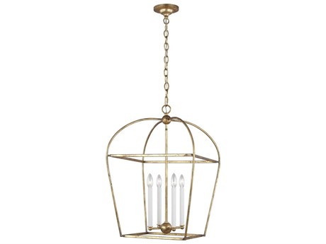 Visual Comfort Studio Stonington 4-Light Antique Gild Gold Lantern Chandelier
