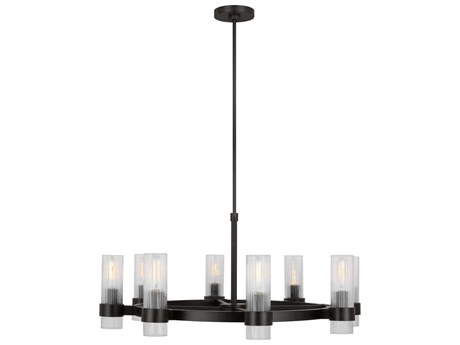 Visual Comfort Studio Geneva 8-Light Aged Iron Black Cylinder Chandelier