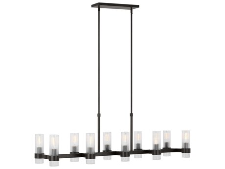 Visual Comfort Studio Geneva 10-Light Aged Iron Black Cylinder Island Pendant