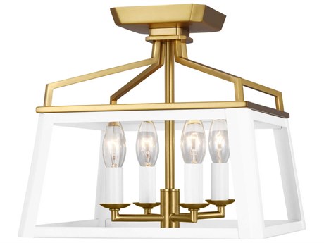 Visual Comfort Studio Carlow 4-Light White Matte Lantern Semi Flush Mount