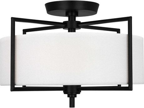 Visual Comfort Studio Perno 2-Light Aged Iron Black Drum Semi Flush Mount