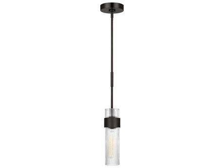 Visual Comfort Studio Geneva 1-Light Aged Iron Black Cylinder Mini Pendant