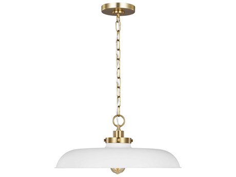 Visual Comfort Studio Wellfleet 1-Light Matte White Burnished Brass Pendant