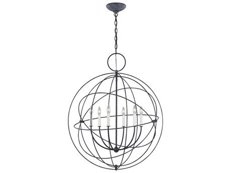 Visual Comfort Studio Bayberry 6-Light Weathered Galvanized Black Candelabra Globe Chandelier