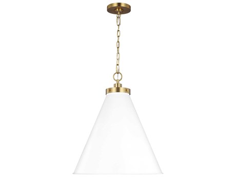 Visual Comfort Studio Wellfleet 1-Light Matte White Burnished Brass Pendant