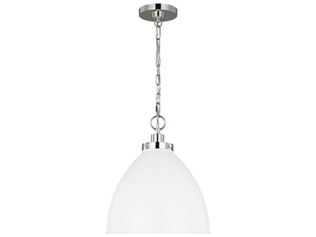 Visual Comfort Studio Wellfleet 1-Light Matte White Polished Nickel Dome Pendant