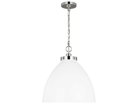 Visual Comfort Studio Wellfleet 1-Light Matte White Polished Nickel Dome Pendant