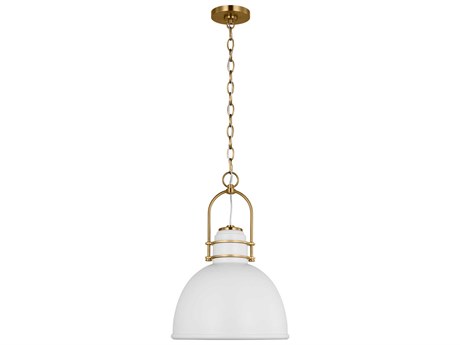 Visual Comfort Studio Upland 1-Light Matte White Burnished Brass Dome Pendant