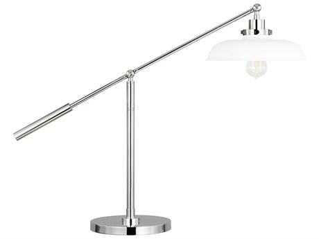 Visual Comfort Studio Wellfleet Matte White Polished Nickel Steel Desk Lamp