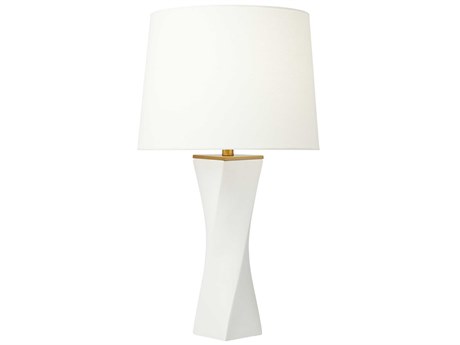Visual Comfort Studio Lagos White Leather Linen Fabric Buffet Lamp