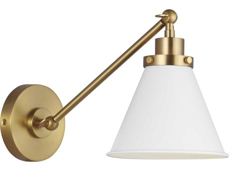 Visual Comfort Studio Wellfleet 1-Light Matte White Burnished Brass Swing Wall Sconce