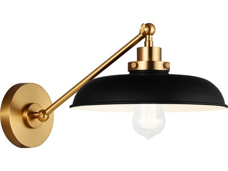 Visual Comfort Studio Wellfleet 1-Light Midnight Black Burnished Brass Swing Wall Sconce