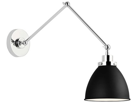 Visual Comfort Studio Wellfleet 1-Light Midnight Black Polished Nickel Swing Wall Sconce