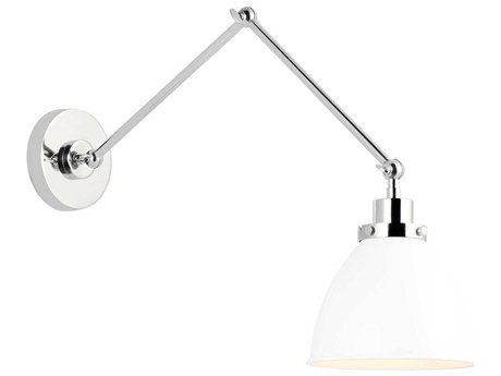 Visual Comfort Studio Wellfleet 1-Light Matte White Polished Nickel Swing Wall Sconce