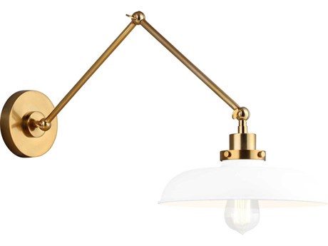 Visual Comfort Studio Wellfleet 1-Light Matte White Burnished Brass Swing Wall Sconce