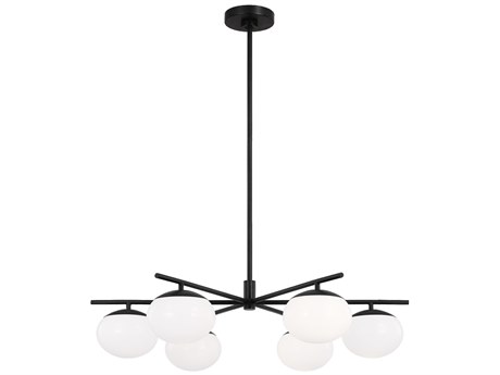 Visual Comfort Studio Lune 6-Light Aged Iron Black Globe Chandelier