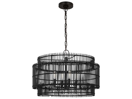 Visual Comfort Studio Elio 4-Light Aged Iron Black Drum Chandelier