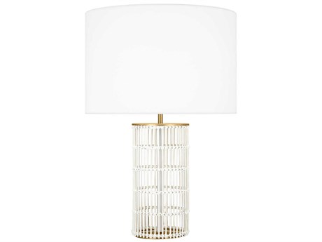 Visual Comfort Studio Elio Burnished Brass White Linen Fabric Buffet Lamp